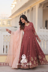 Special Designer Gown in Faux Georgette with Zari & Sequins Work
