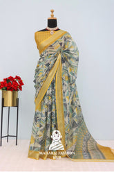 πΈ Bloom in Silver β Premium Linen Sarees for Every Occasion