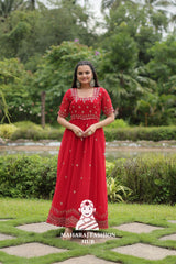 Sequins Embroidered Fabric Gown with Stylish Square Neck