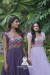 π« Statement Party Gown in Faux Georgette | Multithreaded Sequin Work