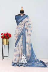 Grace in Every Thread – Silver Bloom Linen Sarees