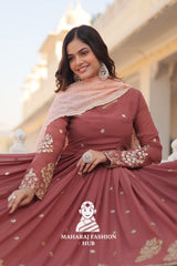 Special Designer Gown in Faux Georgette with Zari & Sequins Work