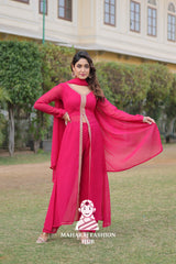 Faux Blooming Embroidered Suit Set with Dupatta