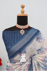 Grace in Every Thread – Silver Bloom Linen Sarees
