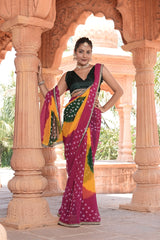 New special Georgette Bandhani With Gotapatti Work Saree