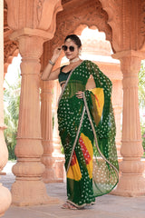 New special Georgette Bandhani With Gotapatti Work Saree