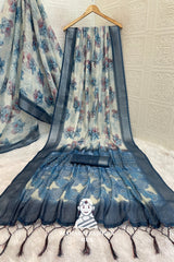 Grace in Every Thread – Silver Bloom Linen Sarees