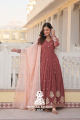 Special Designer Gown in Faux Georgette with Zari & Sequins Work