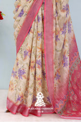 Royal Yet Rooted – Silver Bloom Linen Sarees