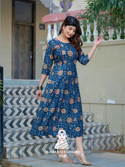 π¨ Navy Blue Ethnic Kurta with Printed Embroidery