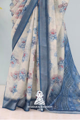 Grace in Every Thread – Silver Bloom Linen Sarees
