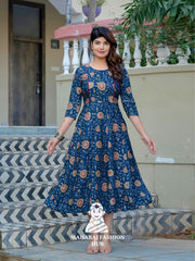 π¨ Navy Blue Ethnic Kurta with Printed Embroidery