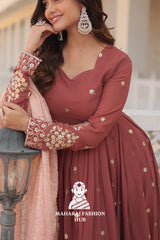 Special Designer Gown in Faux Georgette with Zari & Sequins Work