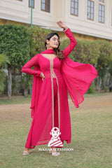 Faux Blooming Embroidered Suit Set with Dupatta