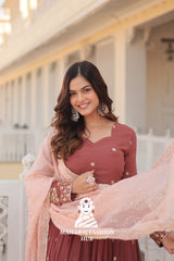 Special Designer Gown in Faux Georgette with Zari & Sequins Work