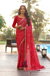 Maharaj Fashion Hub Women's Georgette Saree with Embroidered Lace Border β Ethnic Printed Saree for Festive & Wedding Wear