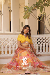 πΈ Timeless Beauty in Russian Silk β Digital Print & Foil Embroidered Lehenga Set