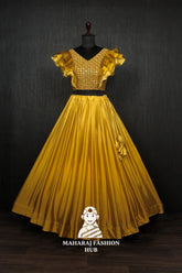 Colourful Chinnon Flared Lehenga with Sequins & Chikankari Frill Blouse β Trendsetting Lehenga-Choli for Stylish Women π