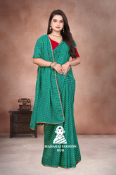 Elegant Rama Green Georgette Saree with 1m Blouse – Tikki Work & Samosa Lace Border (5.5m + 1m) 👗✨