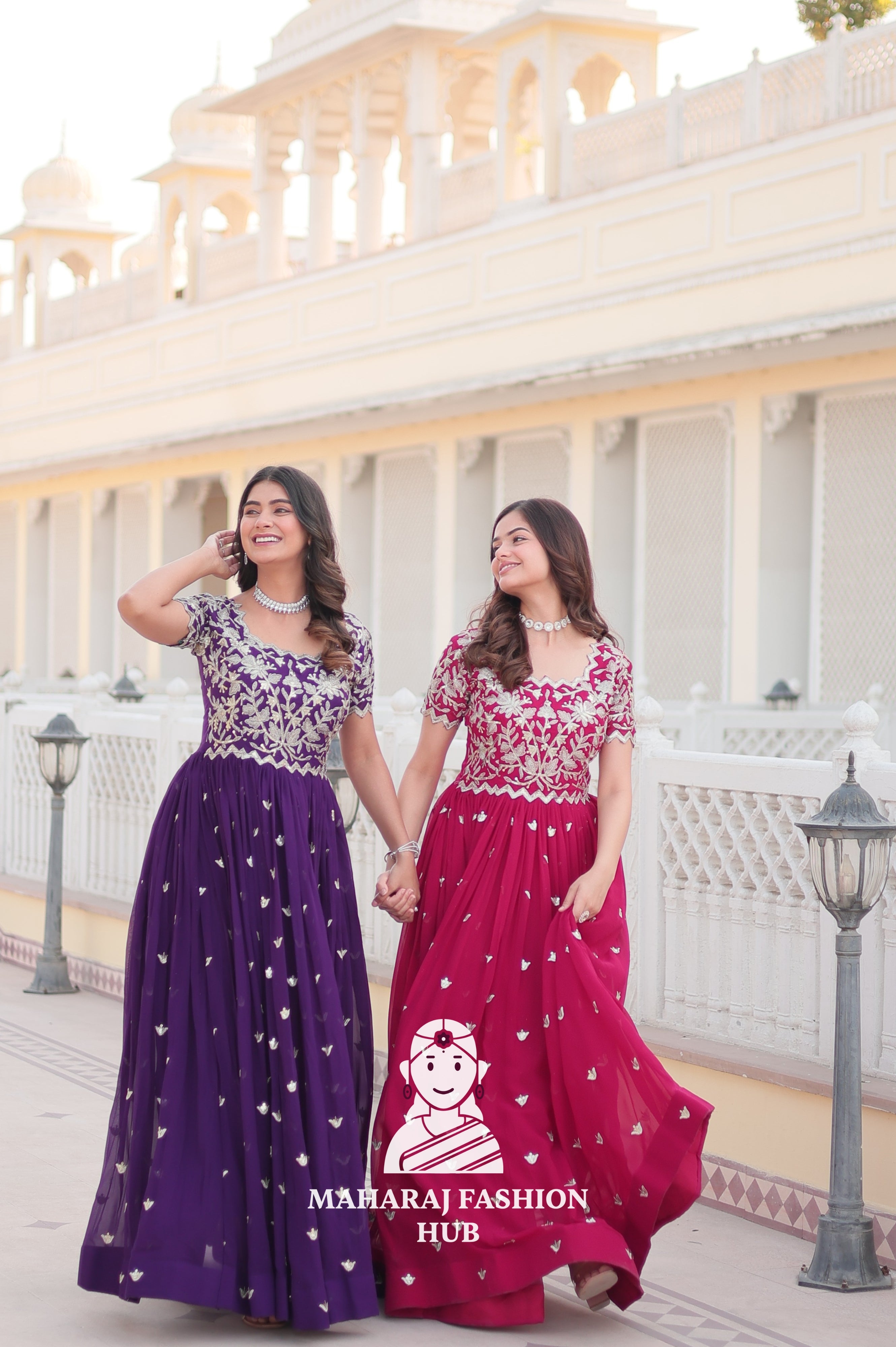 Round Neck Faux Blooming Special Designer Gown with Full Inner Lining - Combo Offer Gown