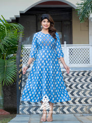 🌤️ Soft Rayon Sky Blue Kurta – Printed & Embroidered