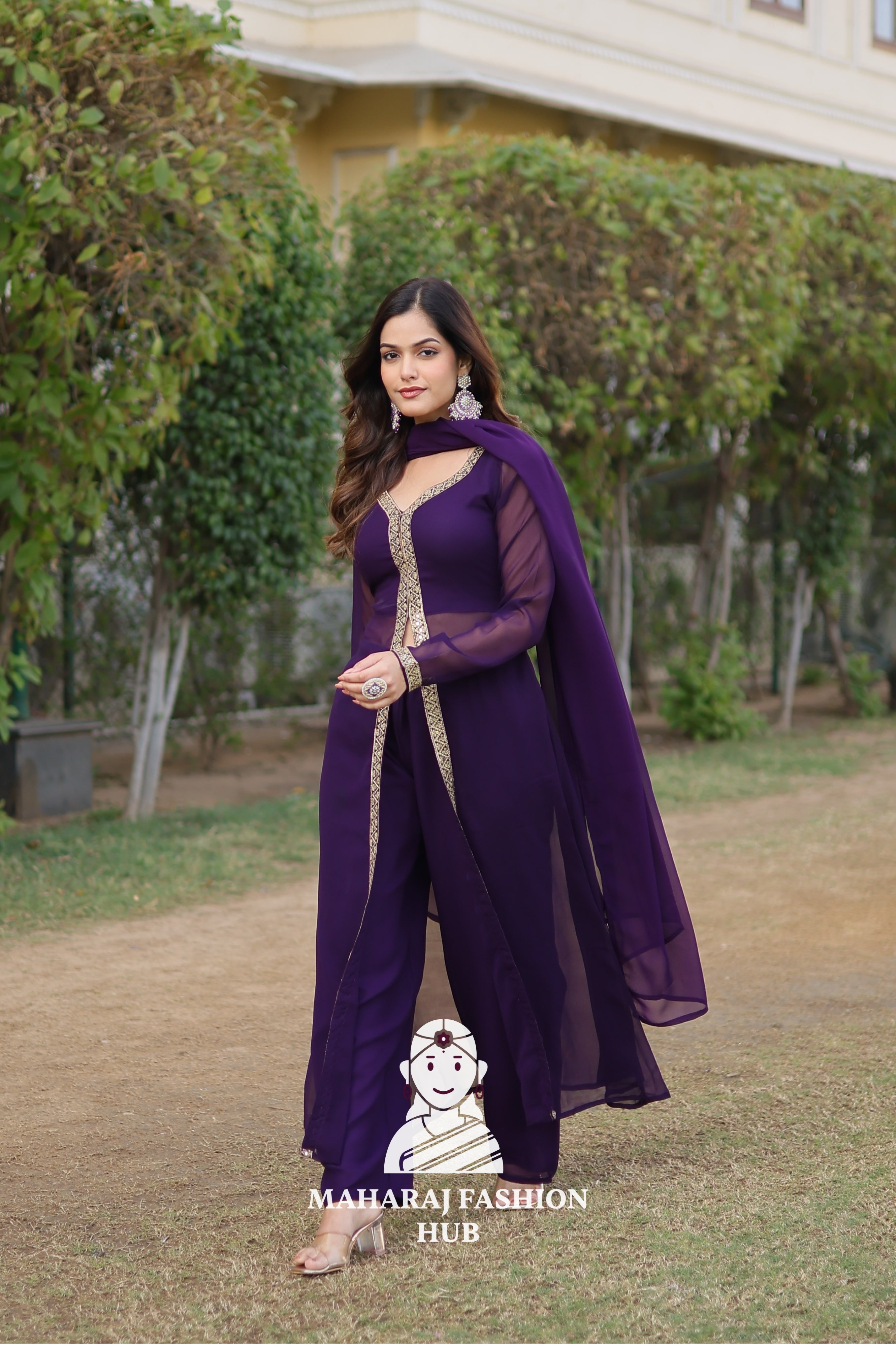 Elegant Faux Blooming Suit with Embroidery & Comfort Fit