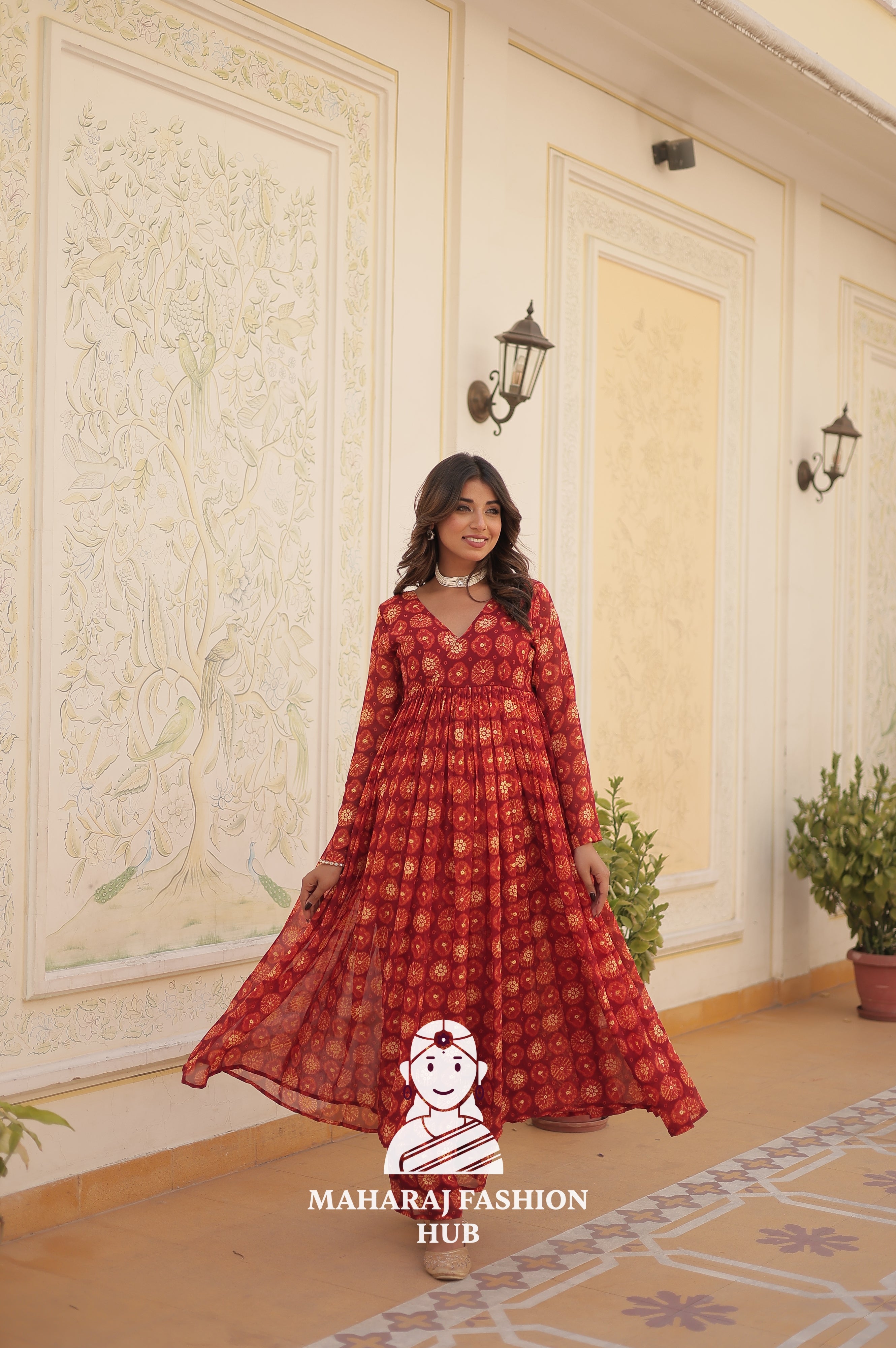 Ethnic Charm in Foil Print Georgette Grace - Special Designer Gown