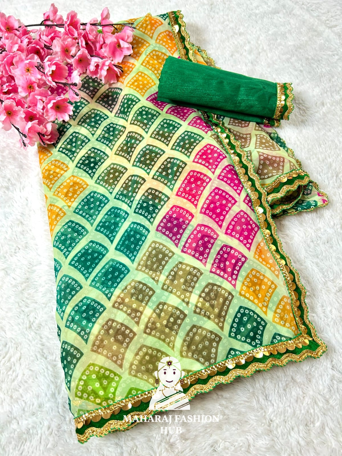 Premium Bandhani Printed Georgette Saree – Lightweight, Stylish & Comfortable | Perfect for Weddings, Parties & Festivals | With Matching Blouse