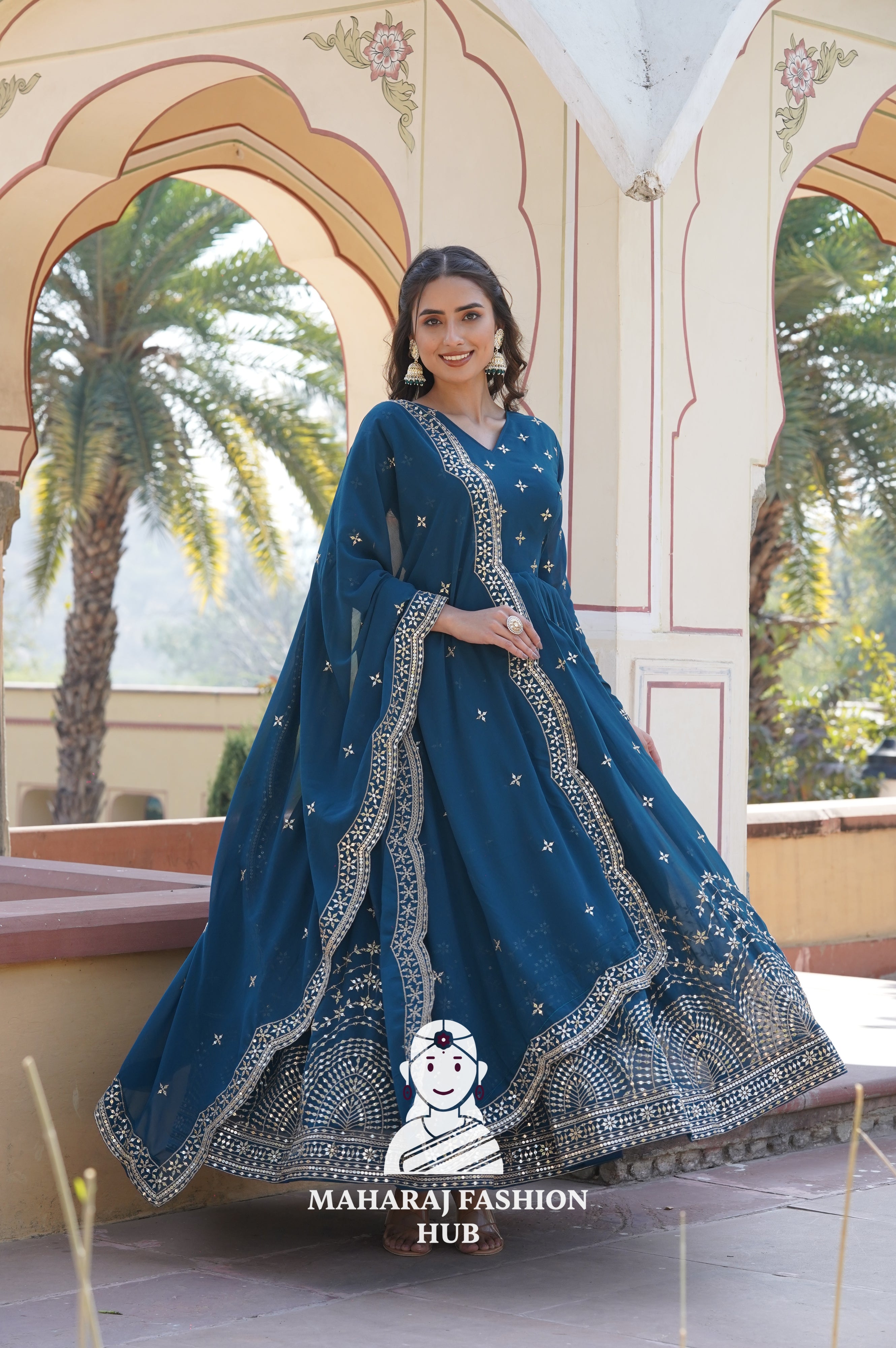Designer Embroidered Gown Set with 2.3M Dupatta