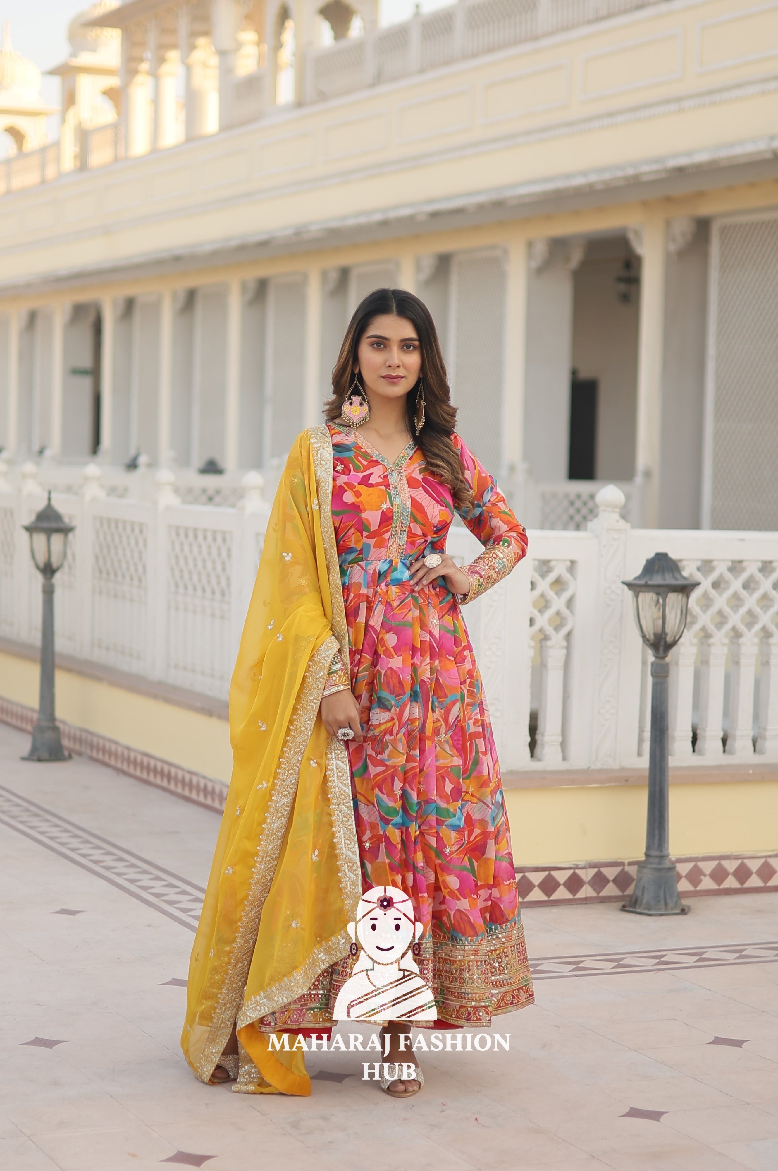 Zari & Sequins Russian Silk Gown with 3.5M Flair and Dupatta