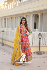 Zari & Sequins Russian Silk Gown with 3.5M Flair and Dupatta