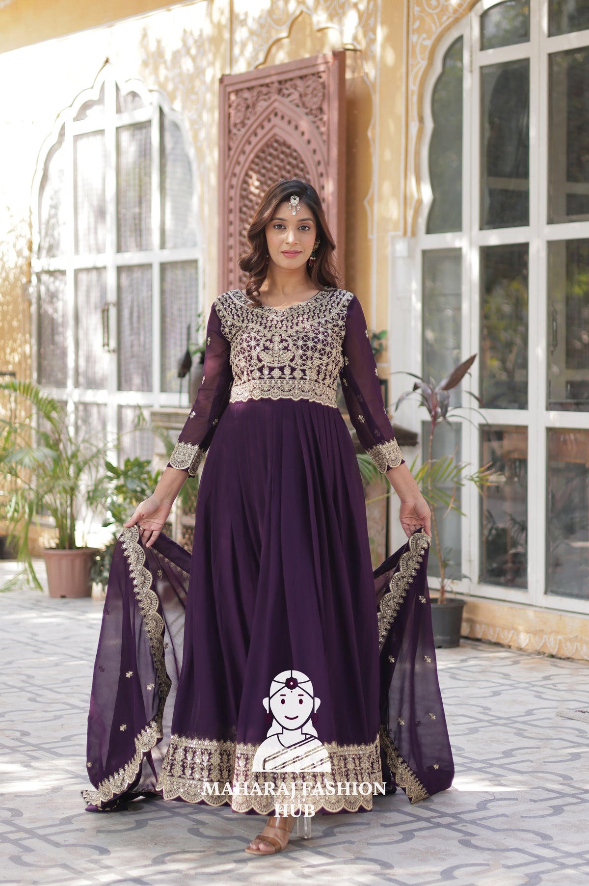 🌸 Designer Gown in Faux Blooming with Heavy Work & Stylish Dupatta - Combo Offer Gown