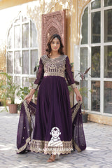 🌸 Designer Gown in Faux Blooming with Heavy Work & Stylish Dupatta - Combo Offer Gown