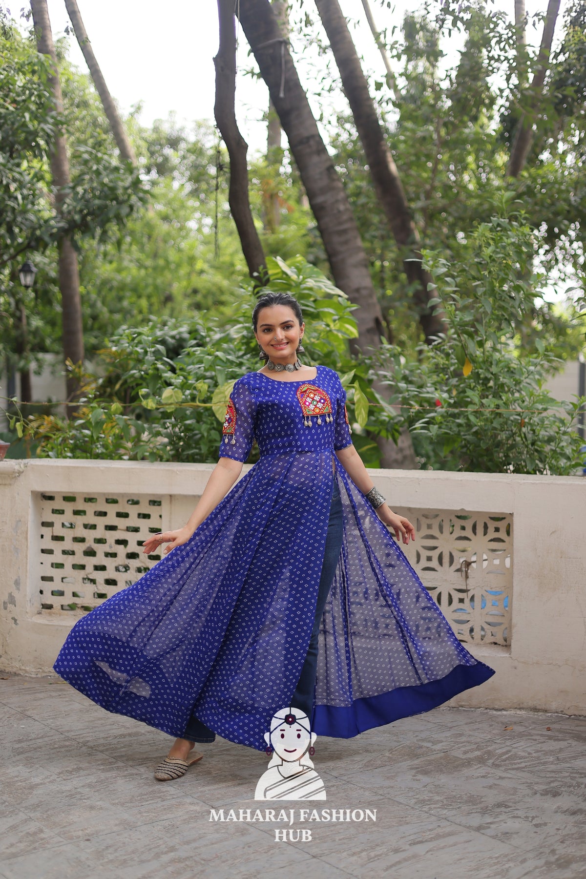 Navratri - Elegant Bandhani Print Kutchi Patchwork Faux Georgette Navratri Kurti ✨👗