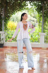Celebrate Traditions – Stylish Schiffli Kutchi Patchwork Peplum Top 💫🎶