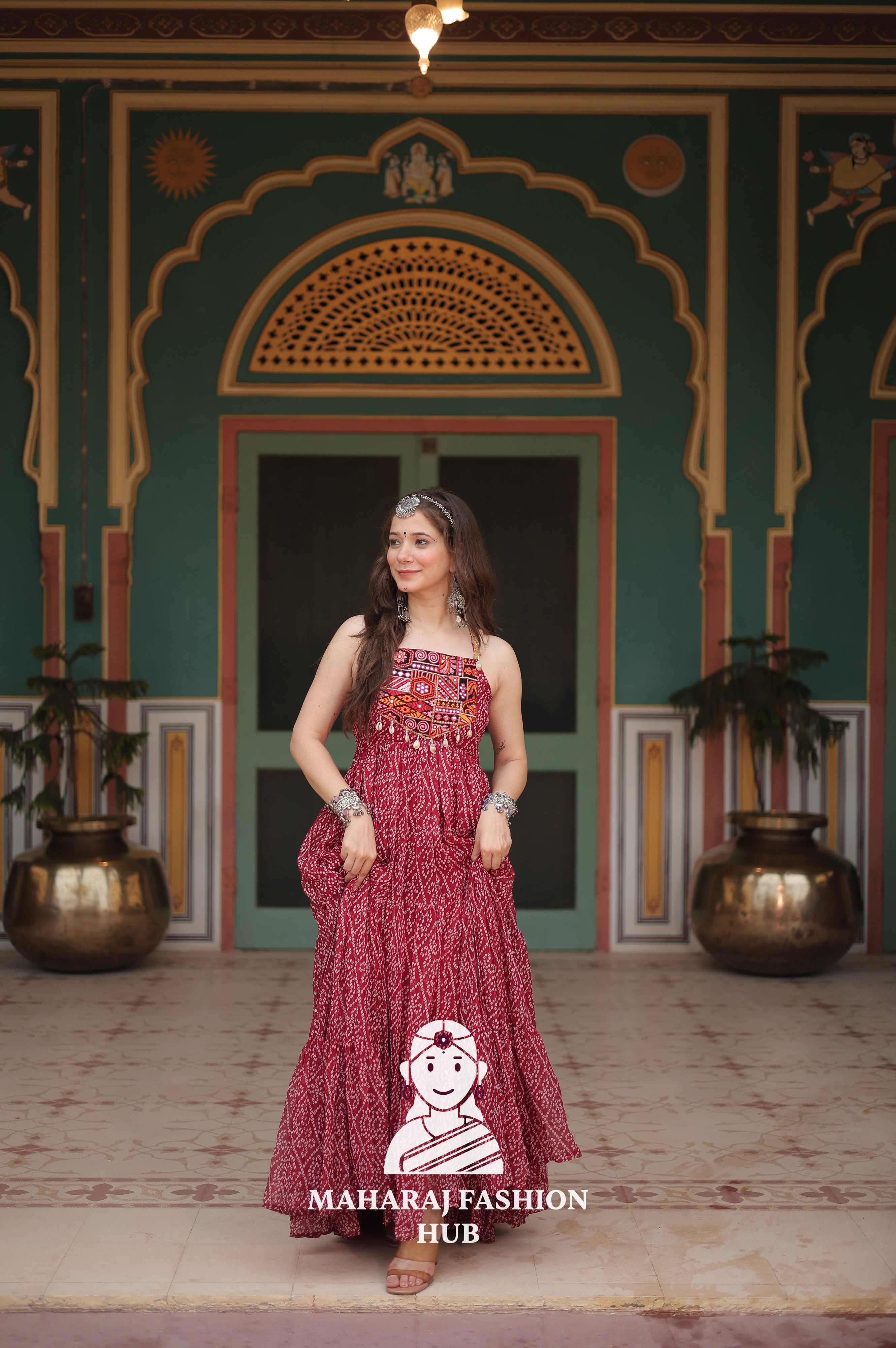 Bandhani Print Faux Georgette Ensemble with Cotton Lining