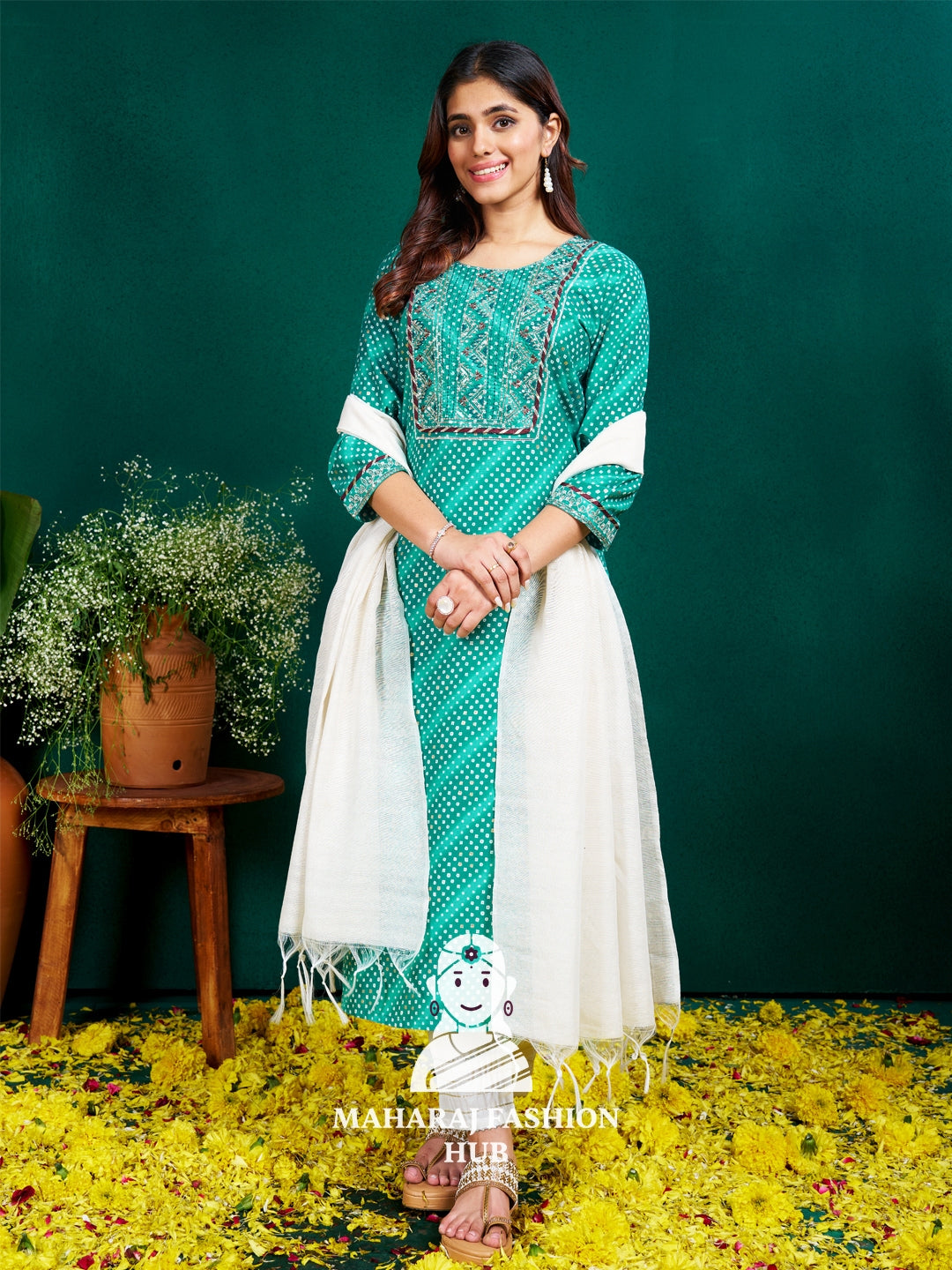 Maharaj Fashion Hub Anarkali Gown Set – Elegant Flared Gown with Bottom and Dupatta for Women’s Festive & Wedding Wear