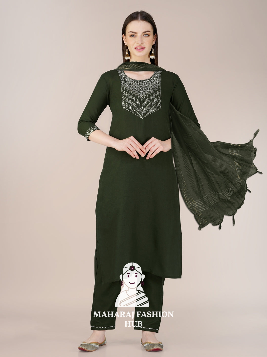 Maharaj Fashion Hub Women's Elegant Kurti Pant Dupatta Set