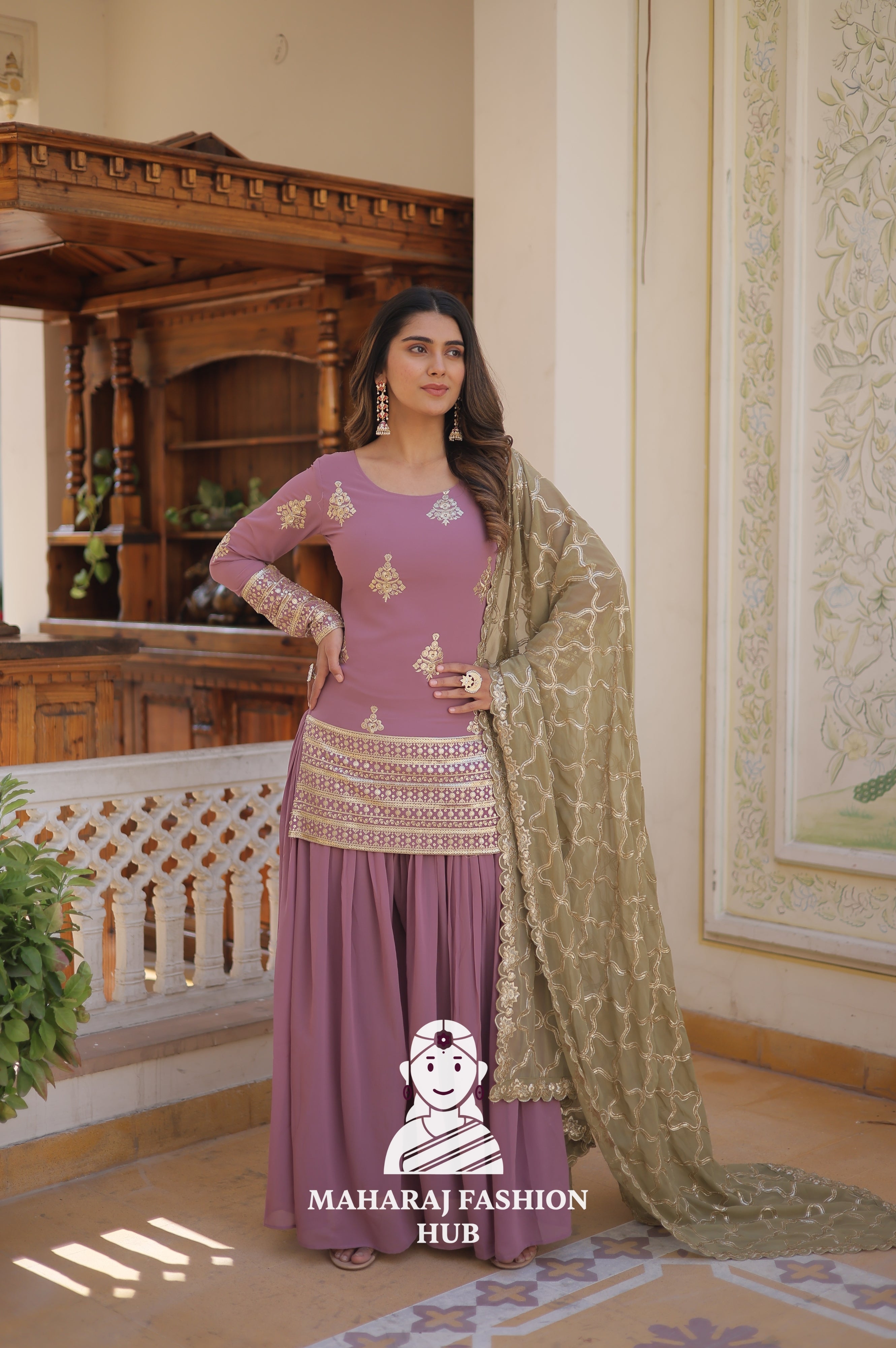 3-Piece : Sequins & Thread Work Faux Georgette Suit for Partywear Special Designer Gown