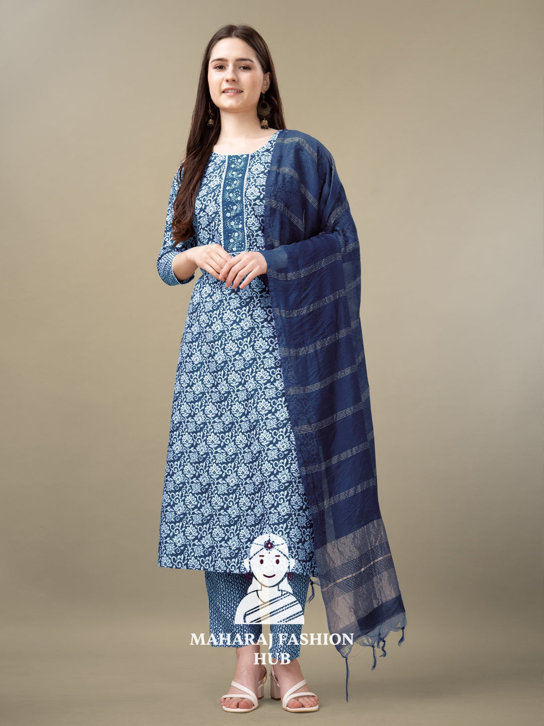 Maharaj Fashion Hub Women's Elegant Kurti Pant Dupatta Set