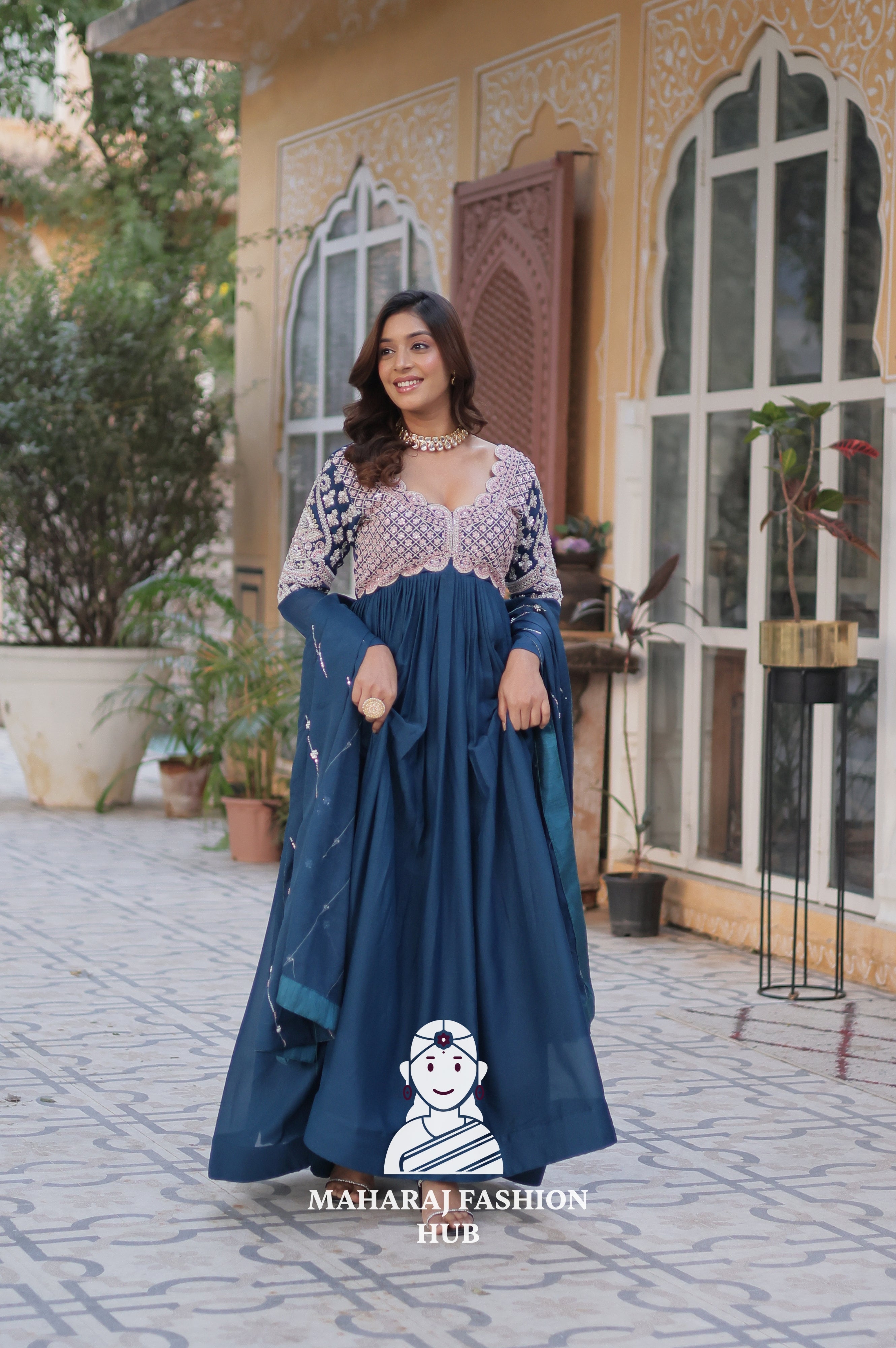 ✨ Star Georgette Gown Set with Beads & Sequins Embroidery - Special Designer Gown