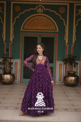 Faux Georgette Gown with Kutchi Patch and Bandhani Artistry