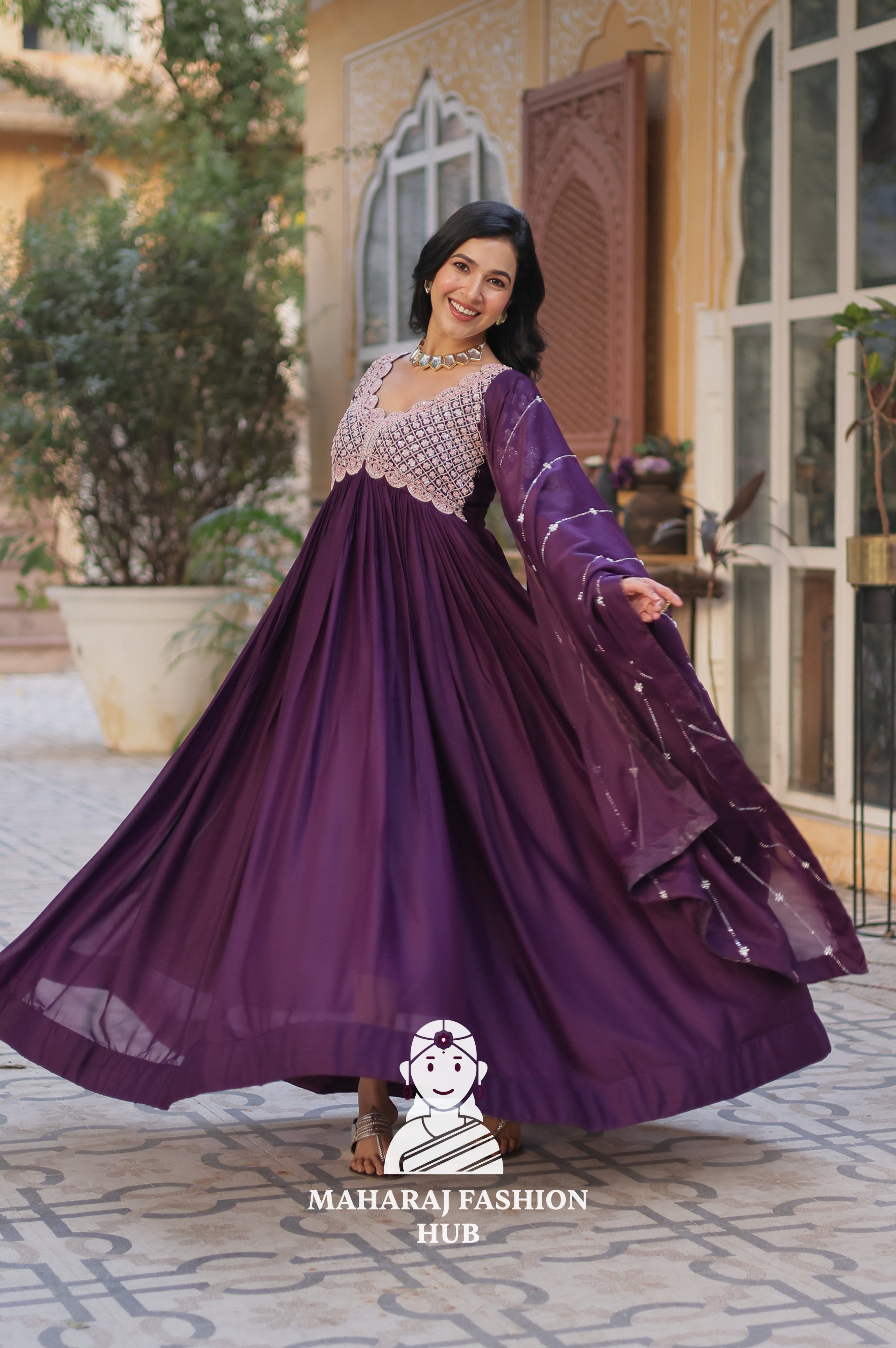 🧣 Wedding-Ready Star Georgette Gown Set with Dupatta - Special Designer Gown