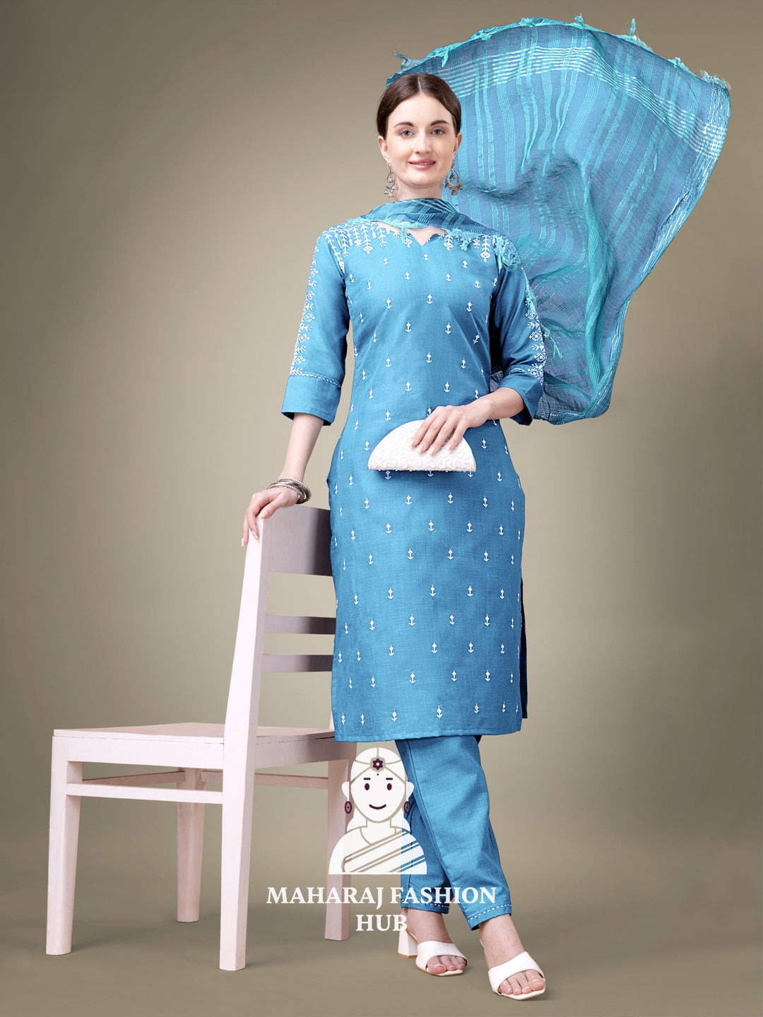 Maharaj Fashion Hub Women's Elegant Kurti Pant Dupatta Set