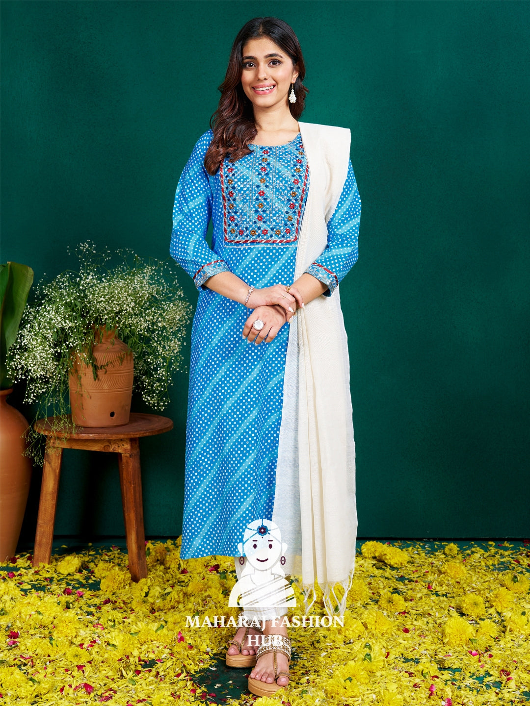 Maharaj Fashion Hub Anarkali Gown Set – Elegant Flared Gown with Bottom and Dupatta for Women’s Festive & Wedding Wear