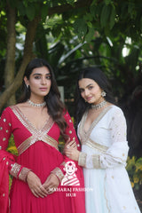 Designer Faux Blooming Gown with Full Sleeves & Dupatta in Cut-Work Grace 🌼