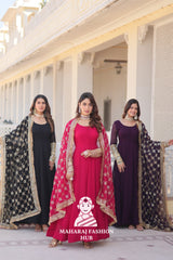 Faux Blooming Elegance – Special Designer Gown with Full Sleeves Finish
