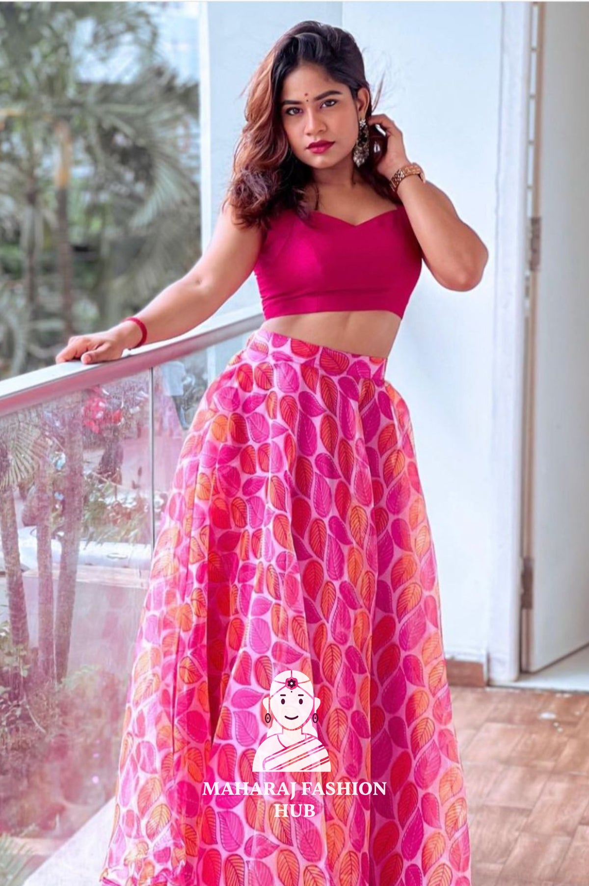 Chinnon Printed Flared Skirt with Phantom Silk Blouse for Weddings