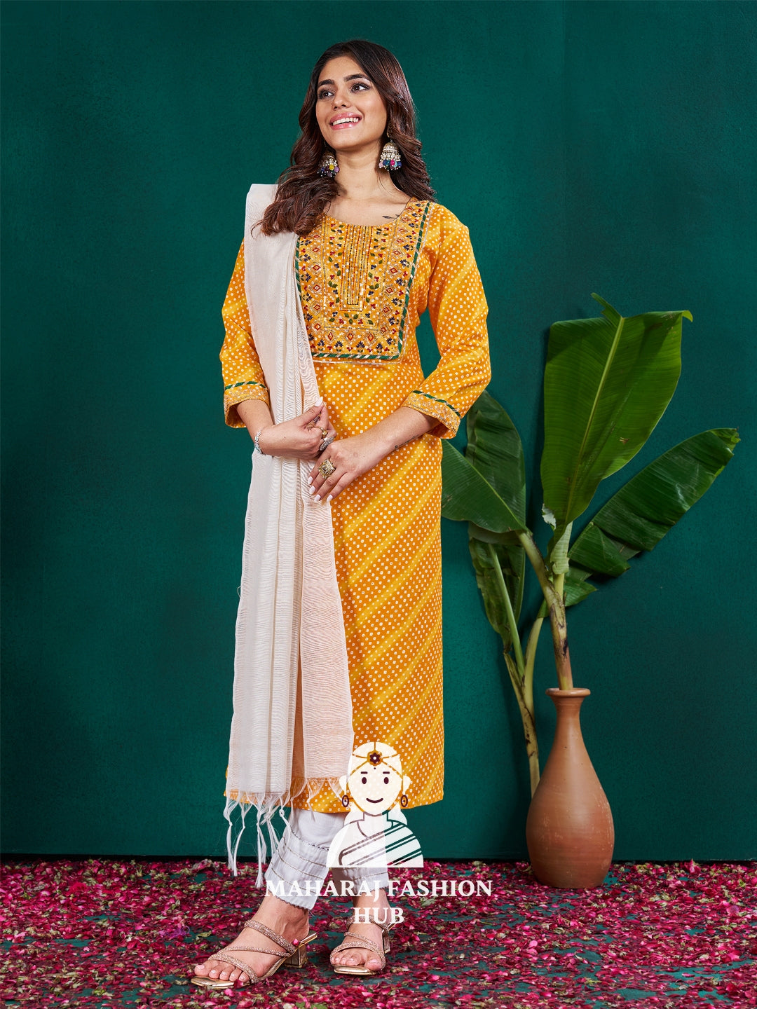 Maharaj Fashion Hub Anarkali Gown Set – Elegant Flared Gown with Bottom and Dupatta for Women’s Festive & Wedding Wear