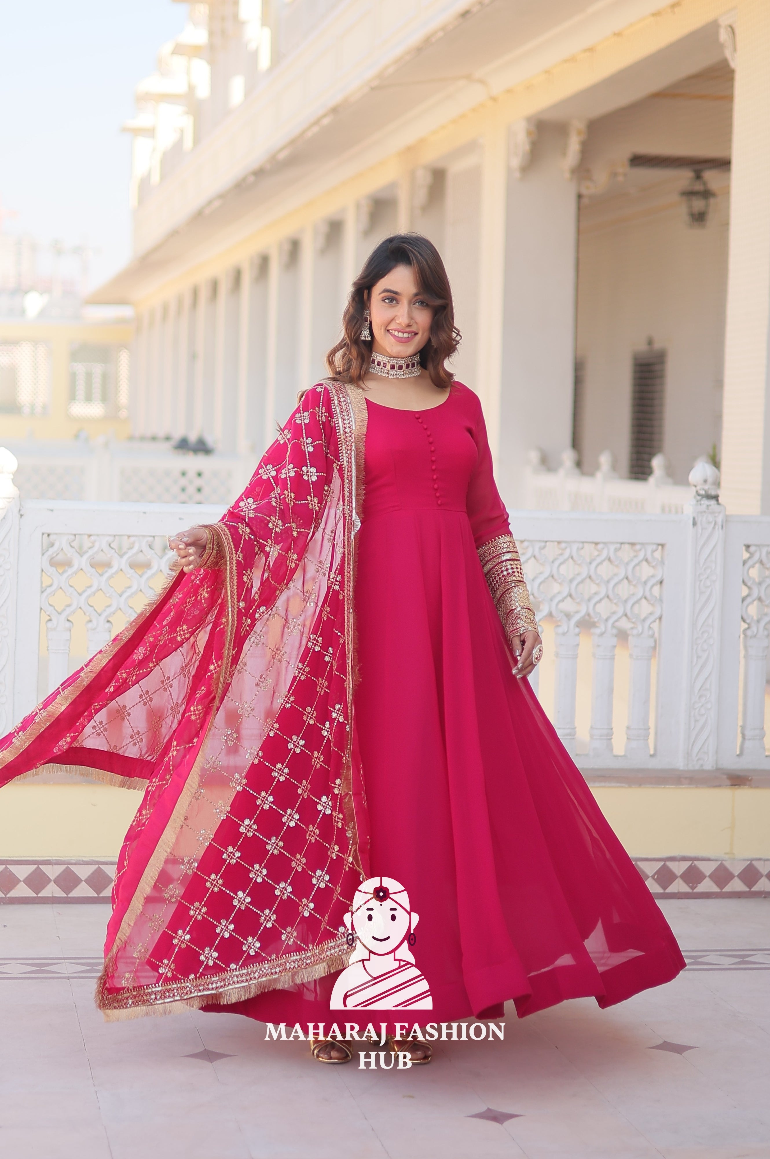 Royal Vibes in Faux Blooming – Special Designer Gown with Cotton Inner Comfort